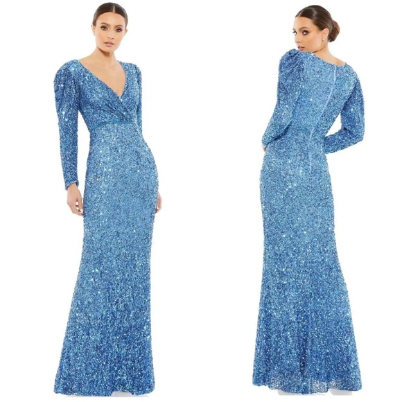 Mac Duggal blue sequin gown dress size‎ 2new without tags - Picture 2 of 16
